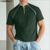 INCERUN Men Round Neck Short Sleeve Zipper Casual Fitted T-shirts