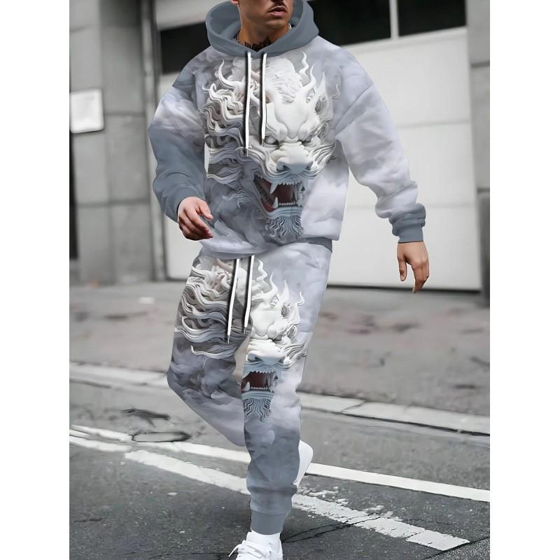 Fashion Skull 3D Print Hoodie Sweatpants Set Men