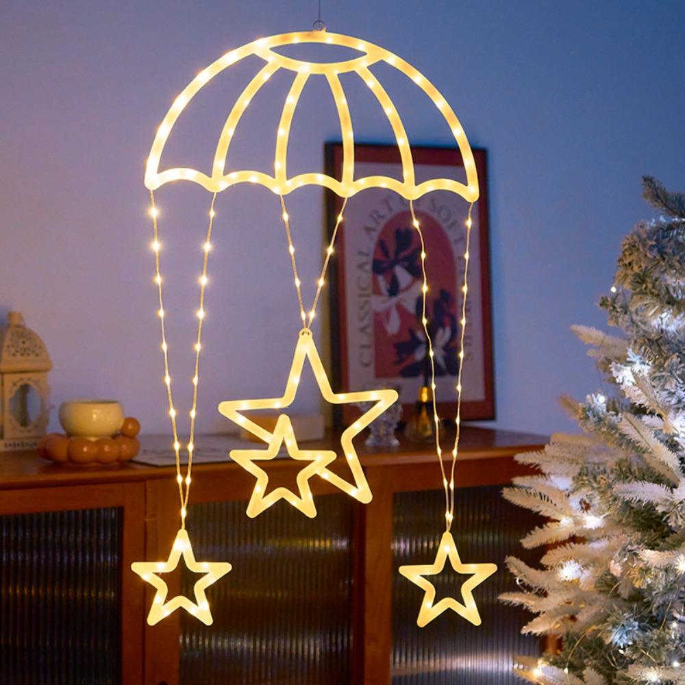 Warm/Colorful Light Parachute Star Lantern Pink Heart Festival Decorative Lights  Exterior Wall
