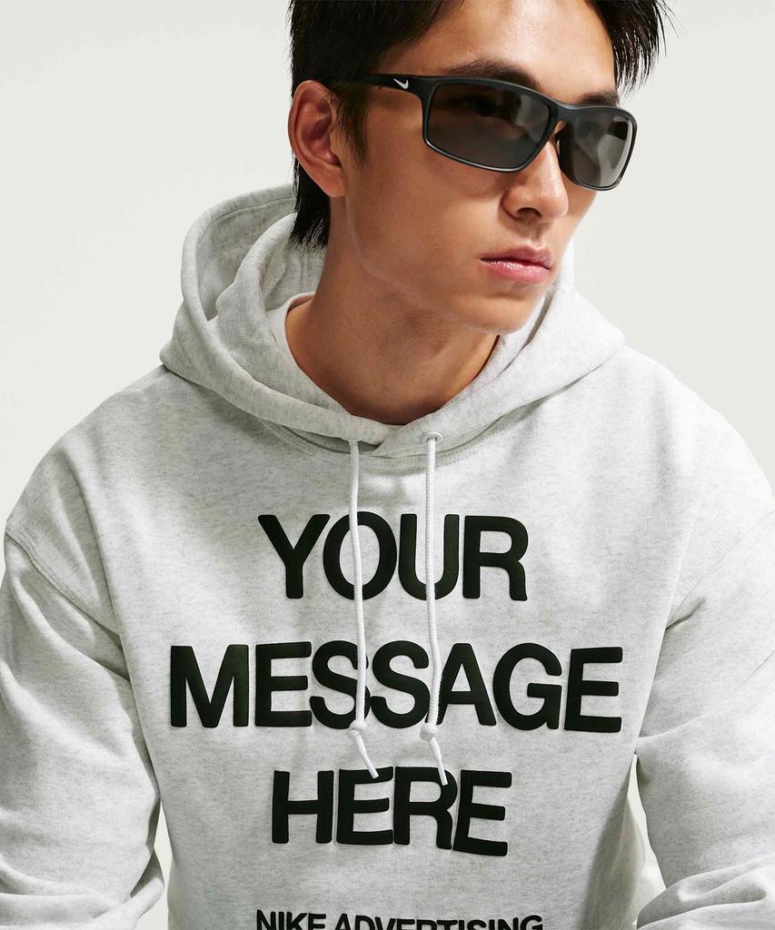 NIKE Your Message Here Fleece Pullover Hoodie M - Birch Heather:Black:Safety Orange / Io1649-051