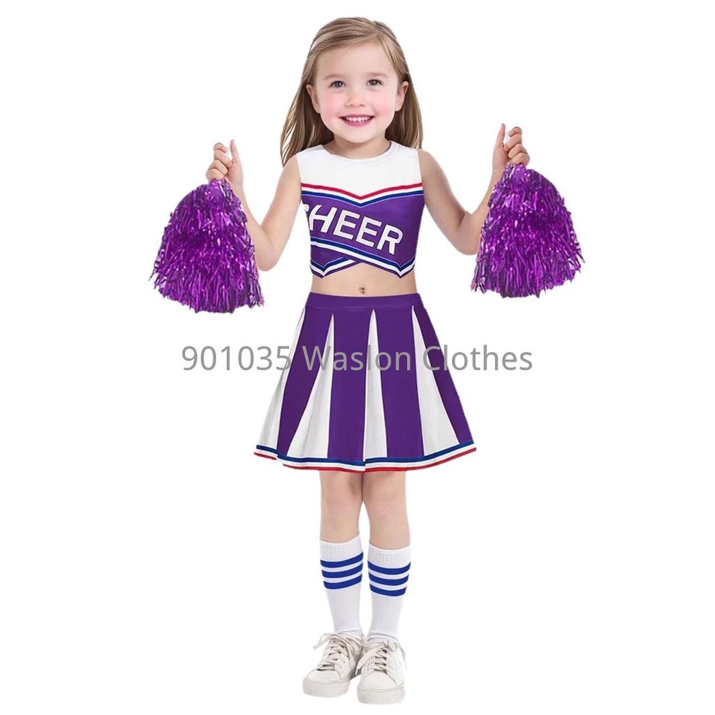Women Girl Cheerleading Costume Sleeveless Dress Hand Flower With Stockings Dance Costume Set Schoolgirl Cheerleading Dance Suit