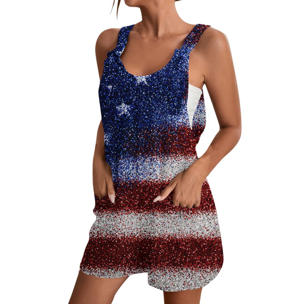 Rompers For Women Summer Casual Sleeveless Overall Comfy Loose Spaghetti Strap Romper Fashion Jumpsuit With Pockets