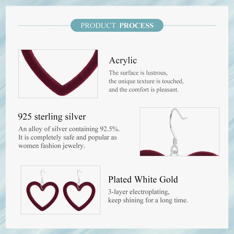 BAMOER 925 Sterling Silver Large Heart Earrings, Candy Color Heart Acrylic Earrings for Women Girls Jewelry Gift