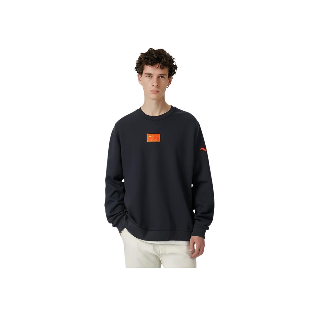 Anta Logo National Flag Print Crew Neck Sweatshirt Men Tops Black 152250708-2