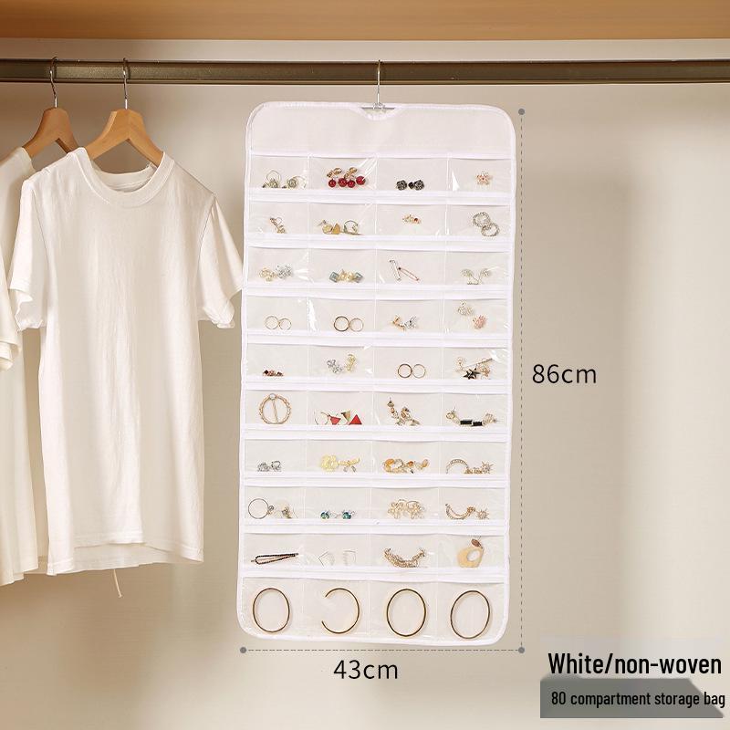 Dual-sided Non-woven Jewelry Organizer: 80-compartment Wall-mounted Bag for Earrings & Necklaces