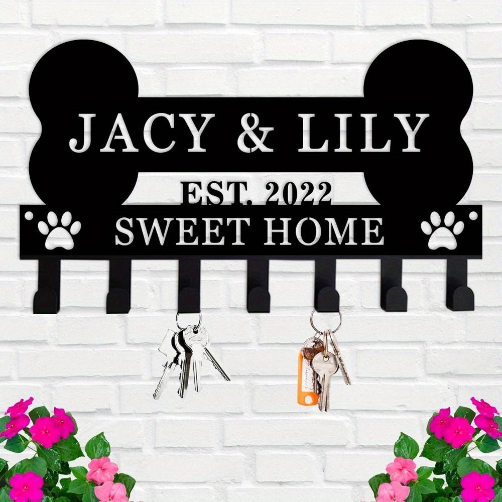 Metal Wall Art Dog Leash Holder Bone Paw Hooks Pet Organizer Gift Dog Lovers 10in