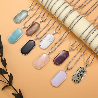 Neue Stil Halskette Naturstein Amethyst/Achate Rechteck Gesäumte Anhänger Halskette Für Geburtstagsgeschenk Ketten 60 CM