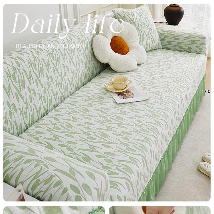Living Room Straight Row Sofa Cover Dust Cover Skirt Lace Elastic All-Inclusive One-Piece Anti-Scratching Four Seasons Universal
