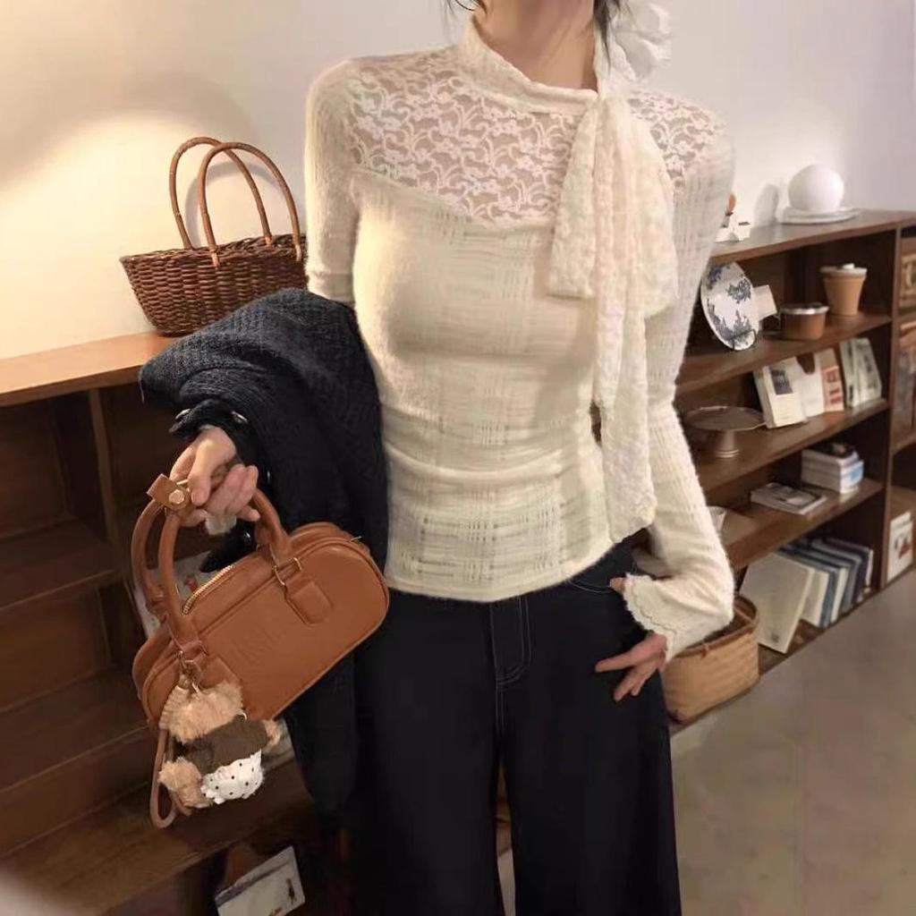 Women's Lace Crochet High Neck Long Sleeve Sweater