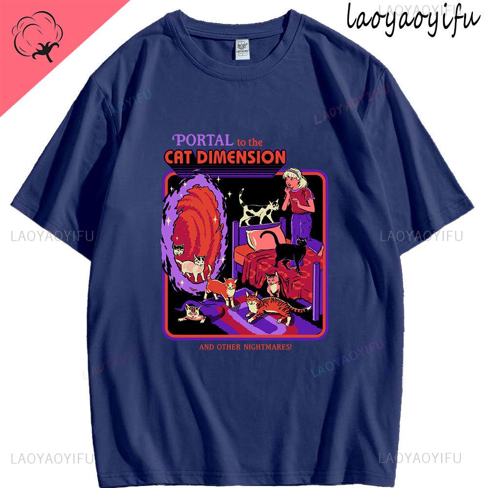 Portal To The Cat Dimension Theme 100Cotton Casual Tee Fashion High Quality Streetwear Summer Shortsleev Mens Womens ONeck