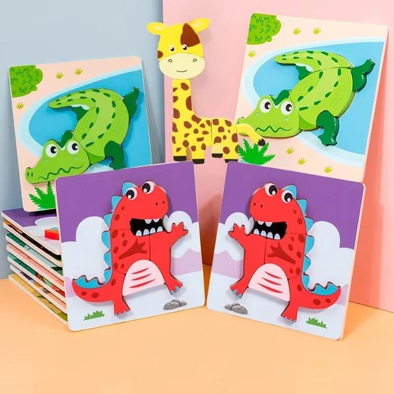 

Деревянный 3D пазл детский развивающий мультфильм животные раннее обучение интеллект головоломка игра игрушки танграм для детей подарок 15X15X2CM красный