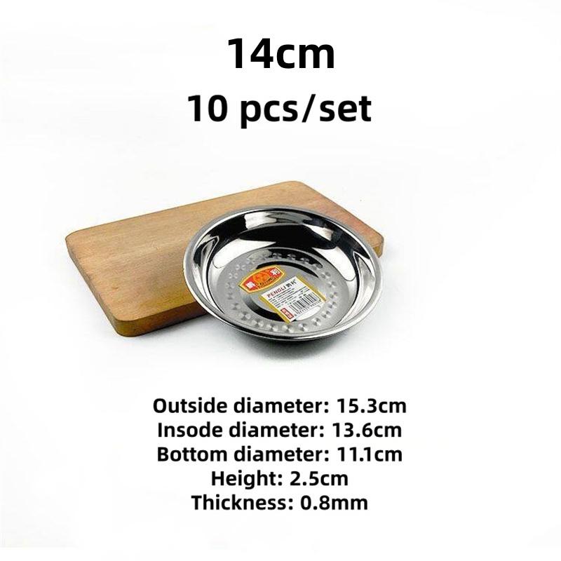 10 pcs or 2 pcs set Stainless Steel Round small pepper soy sauce dish tray Food Serving Bowls BBQ dinner set plates and dishes