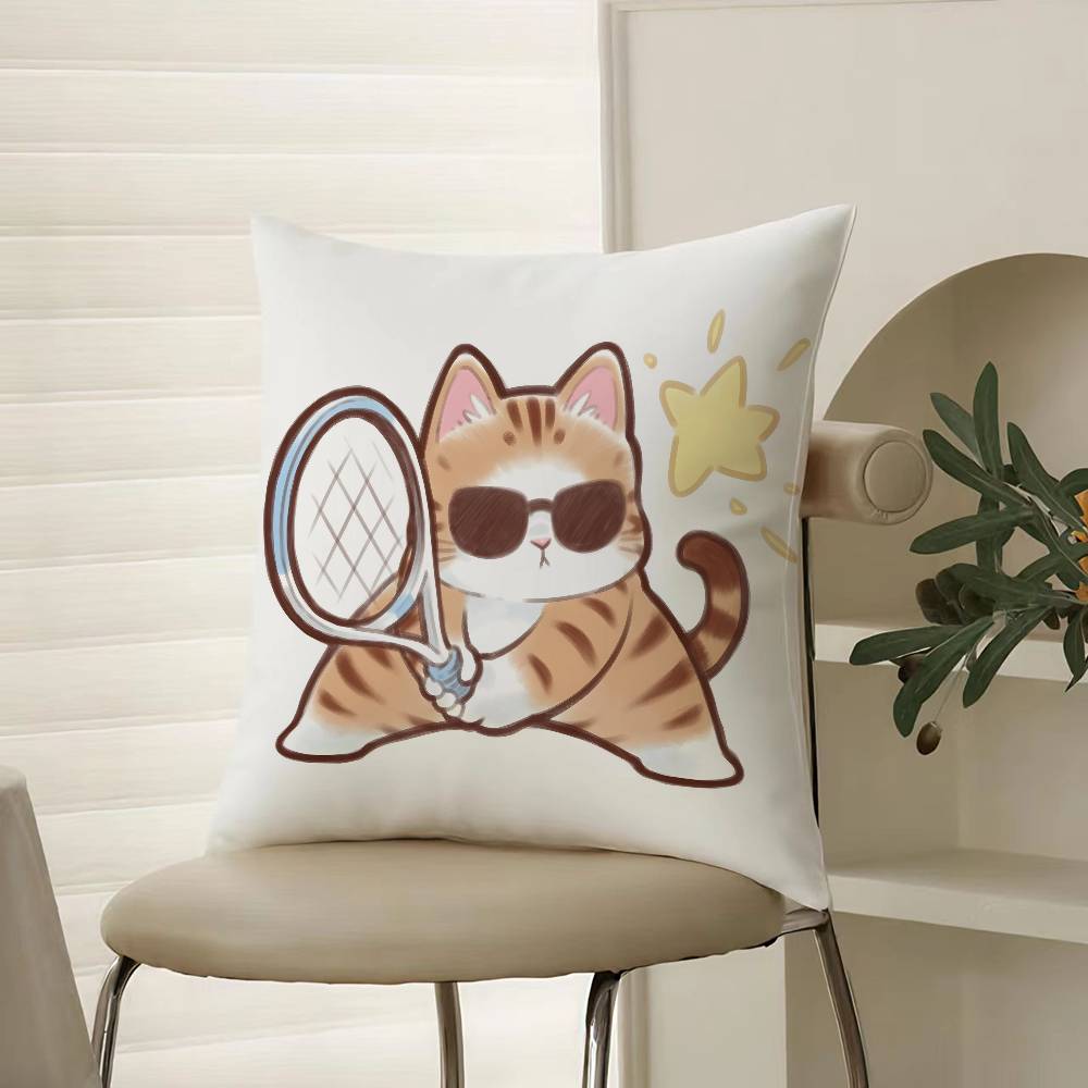 Cute Cat Athlete Childlike Heart Pillow Case Comfort Sofa Bed Silky Elegant Invisible Zipper Decorative Cushion Cover