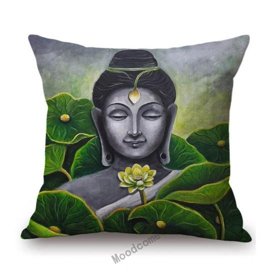 Worship Buddha Sakymuni Lotus Flower Buddism Oil Painting Southeast Asia Buddhists Decoration Pillow Case Linen Cushion Cover