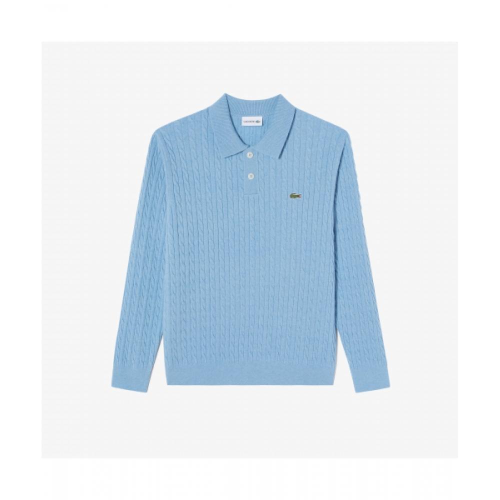 

LacoSte Men S Cable Sweater Polo [gray Blue] 003