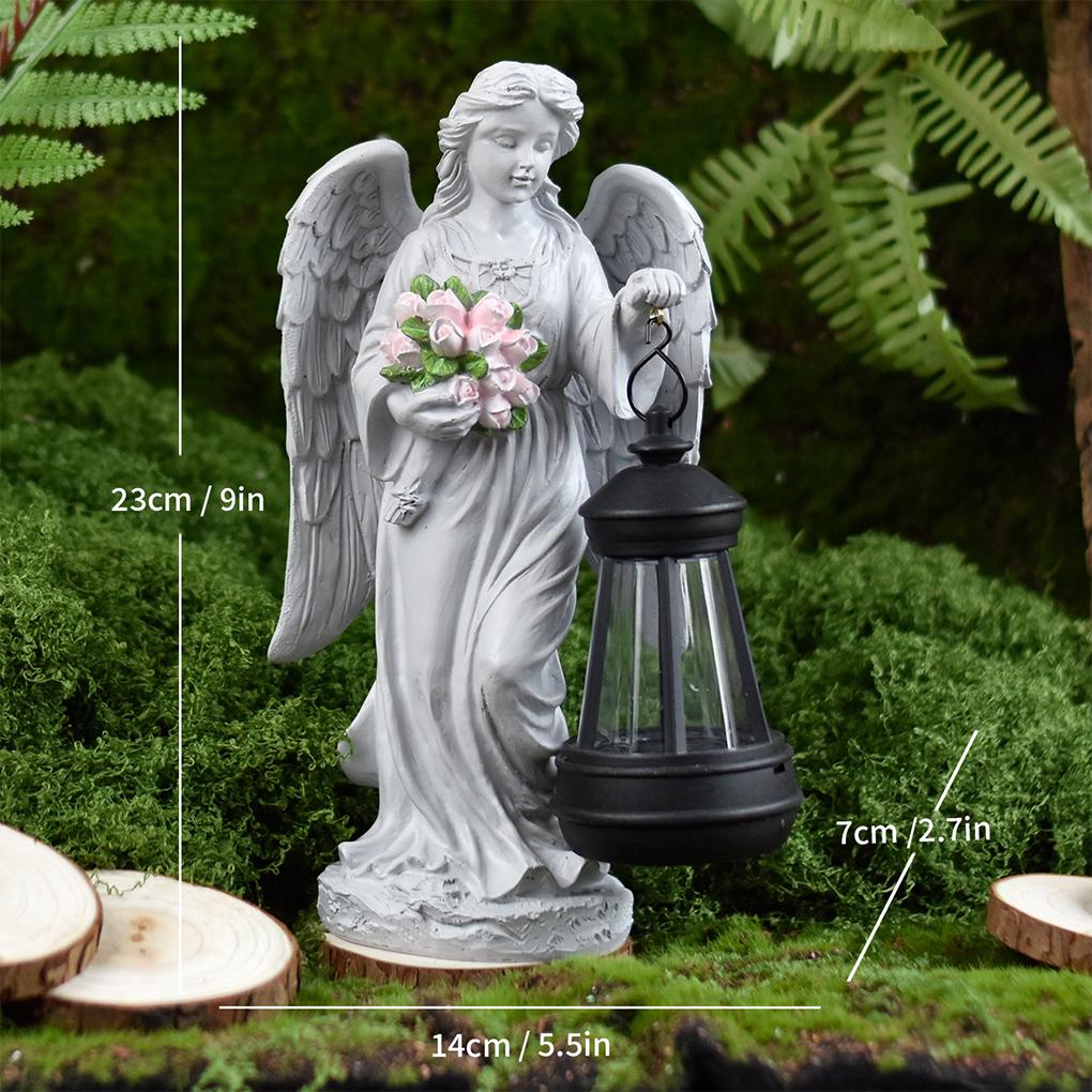 Cemetery Guardian Light, Solar Angel Garden Statue, LED Light, Resin Lantern, Cemetery Gardening Outdoor Statue