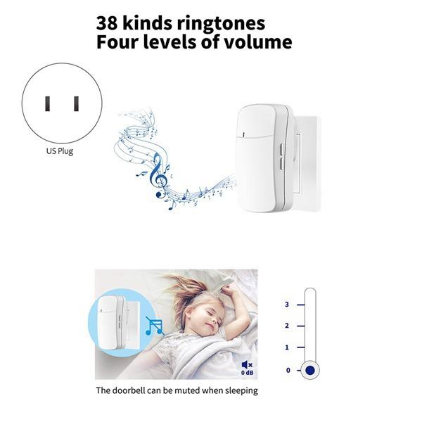 Wireless DoorBell QX-001 Ringer Self-powered Doorbell Home Waterproof With 38 Chimes Ring Bell 4-Volume Suitable for Home Office