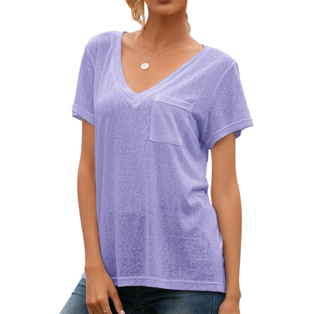 

Жіноча футболка з контрастними вставками, V-подібним вирізом, коротким рукавом, однотонна l