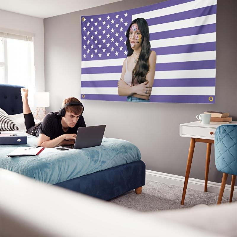 Purple Tone American Flag Tapestry European and American Pop Singer Funny Portrait Background Cloth Room Decoration 100X70CM