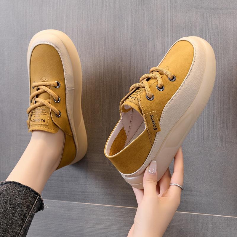 Dicksohlige weiße Schuhe Leder Freizeitschuhe Board-Schuhe