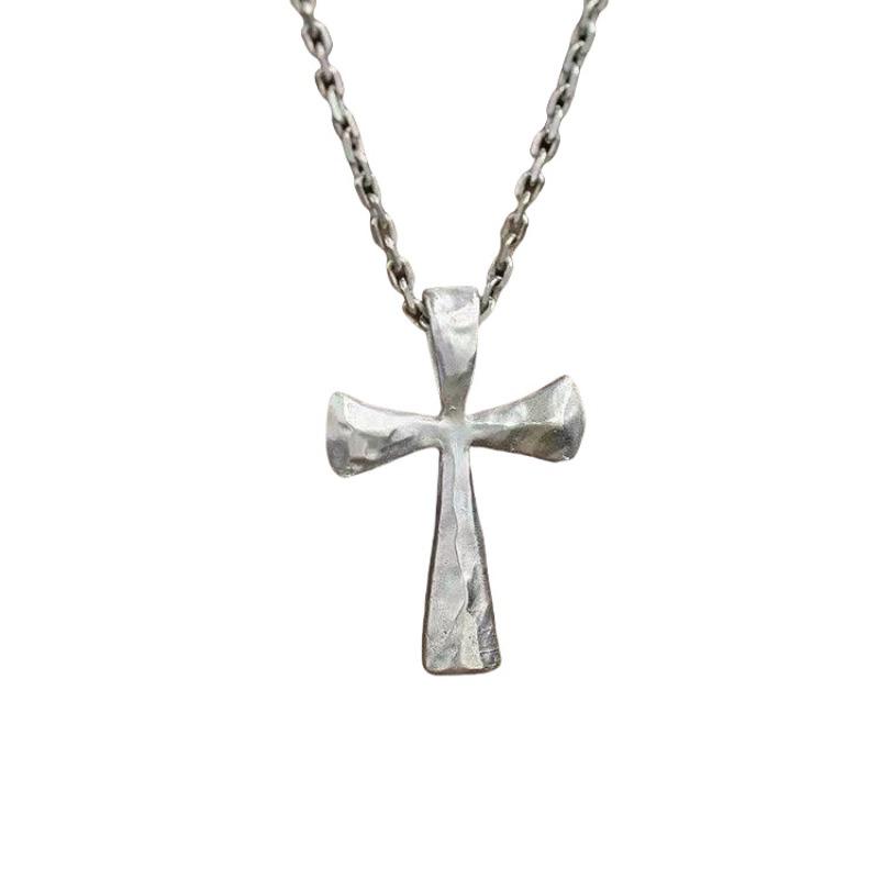 Silver Cross Necklace, Neutral Versatile Hand-Beated Cross Pendant