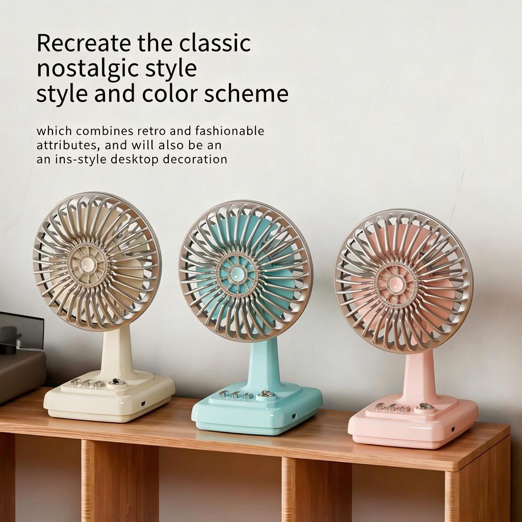 Xiaomi Retro Rechargeable Table Fan 3 Speeds Adjustable 45° Head Tilt Metal Brushless Desk Fan for Home Bedrooms Dorm Rooms or Office