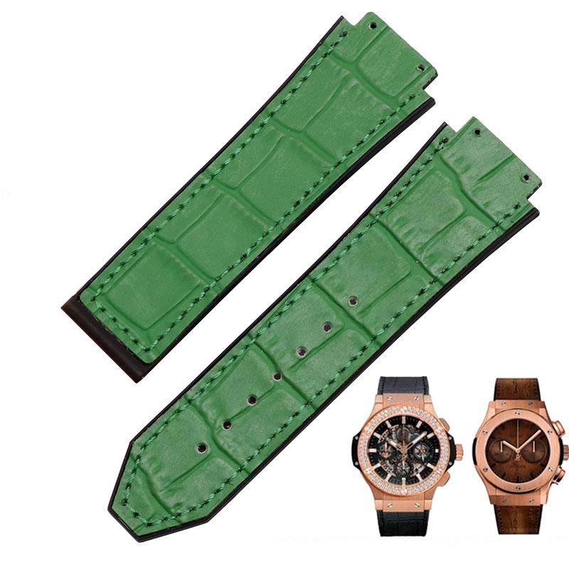 Für HUBLOT BIG BANG Echtes Leder 25mm*19mm Wasserdichtes Herren-Uhrenarmband Kette Uhr Gummi-Uhrenkette