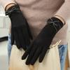 1 Pair Soft Gloves Anti-static Full Finger Cover Elegant Bow-know Plus Velvet Inside Gloves for Lady Winter