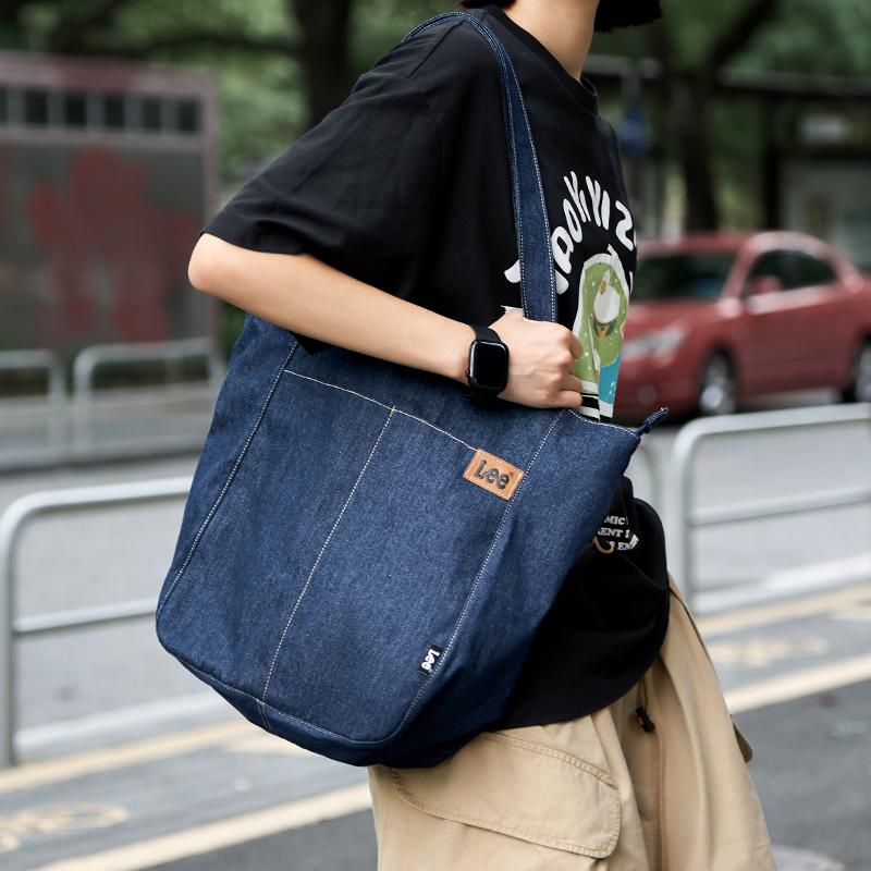 Lee Simple Casual Underarm Bag Large Capacity Tote Bag Denim Commuter Tote Shoulder Bag Unisex Couple Unisex tote Black Denim-Blue Khaki LE230069M