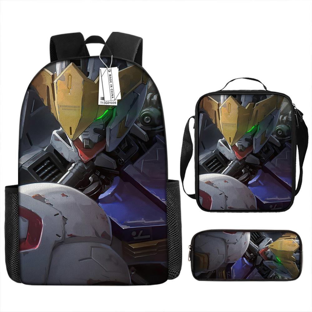 Gundam Backpack 3D Pattern Anime Backpack Student Printed School Bag Three-piece Set