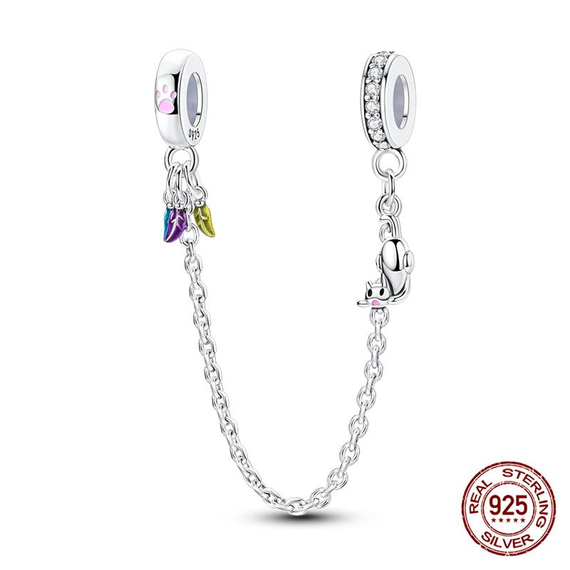 Original 100% 925 Silver Star Moon Safety Chain Fit 925 Original Bracelet & 3mm Bracelet DIY Jewelry Making Women Gift