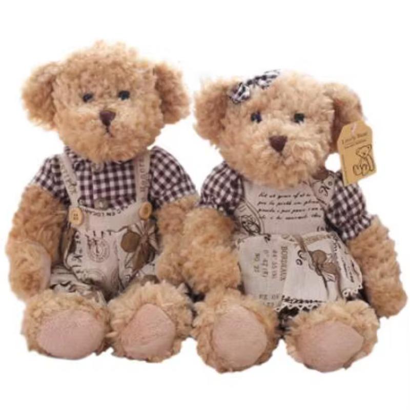 A Pair 26cm Cute Couple Teddy Bear with Cloth Plush Toys Stuffed Dolls Toy Kids Baby Girls Children Girl Birthday Christmas Gift