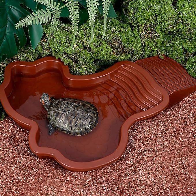 Terrestrial Turtle Feeding Bowl, Water Dish Pool Turtle Basin with Ramp, Reptile Water Bowl with Ladder, Shower Basin for Terrace