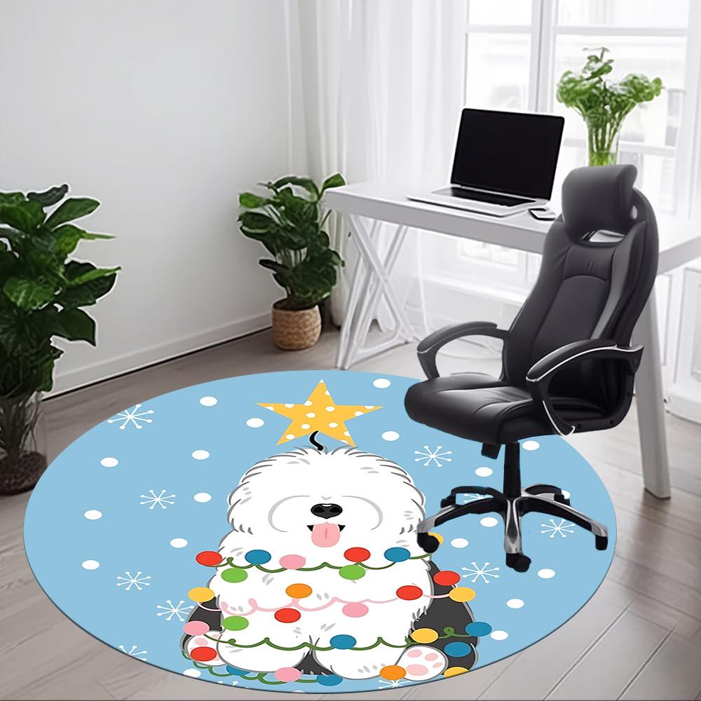 1pc Christmas Dog Office Round Area Rug, Indoor Mat Suitable For Office, Under Office Chairs Bedroom Living Room Home Decor, Room Deco200
