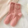 1/5 Pairs Women's Thickened Mink Socks Pink Heart Embroidery Plush Sleepwear Solid Color Warm Middle Tube Autumn Winter Home Socks