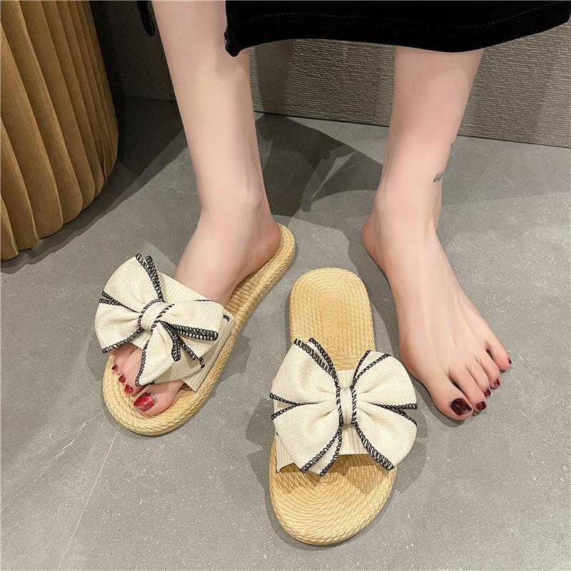 Women's Summer Outer Wear Bowknot Summer Flat-bottomed Fashion Ins Tide Beach Flower Sandals and Slippers