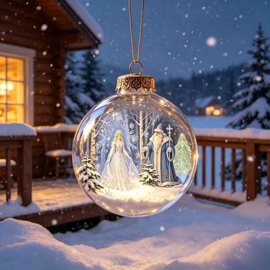 Palline di Plastica per Festa Ornamento Luminoso Storia di Natale, Palla Appesa 3D Luminosa con LED Caldo, Mini Decorazione Festiva da Interno/Esterno Festività