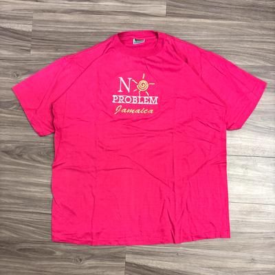 1990s / Vtg Tropicool No Problem Jamaica Tee Pink Embroidered Single Stitch XL