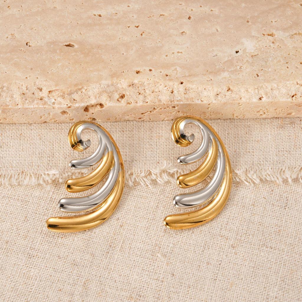 Gold and Silver Stainless Steel Ear Studs with Color Block Design