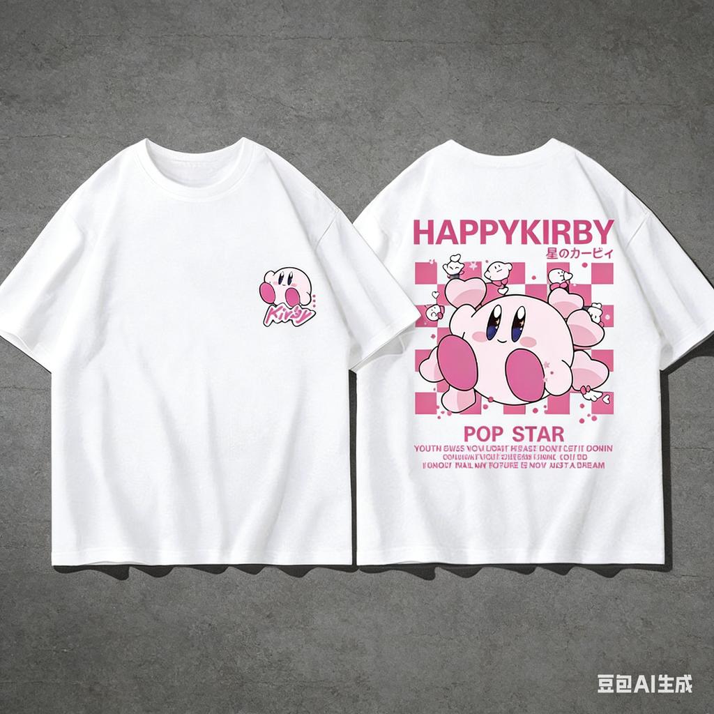 Adult and Children Kirby Face Expression Pure Cotton YKT TShirt Suitable for Staying Home or Going Out