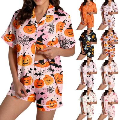 Women's Halloween Pajama Set with Short Sleeve Button Down Shirt and Shorts