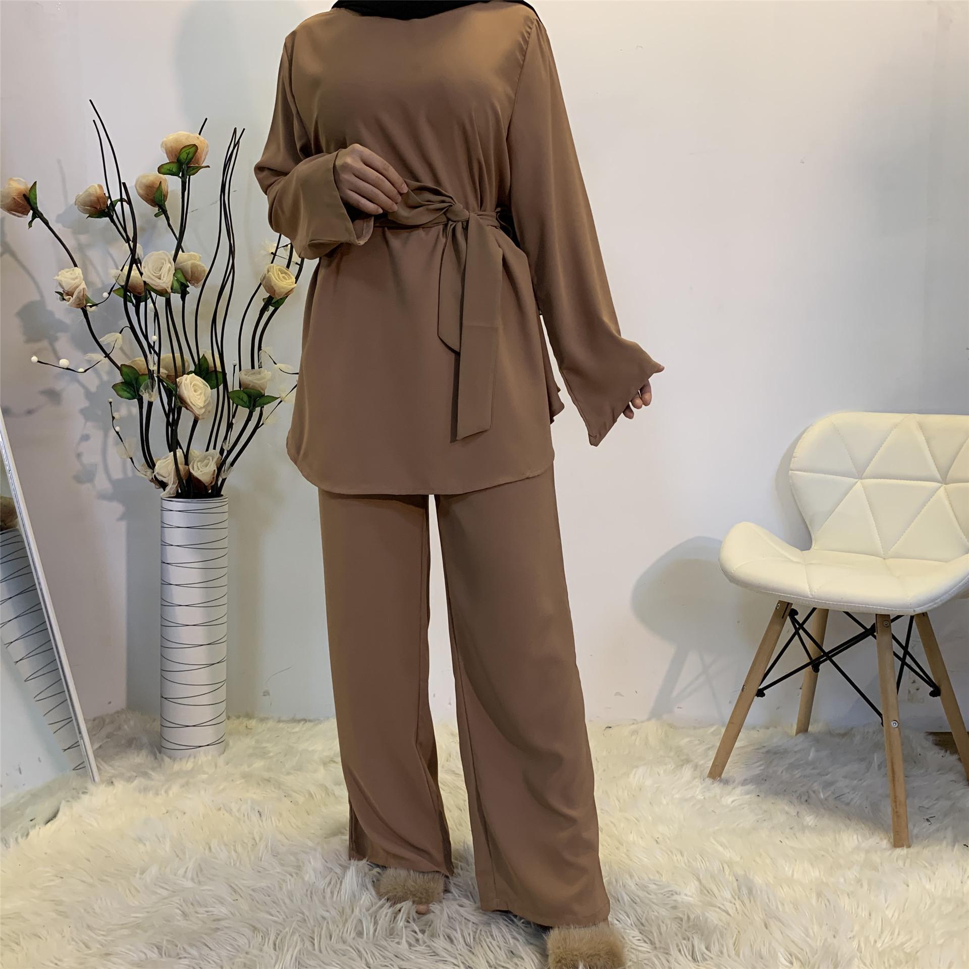 

Женские широкие брюки со шнуровкой на талии - костюм в мусульманском стиле 2272 S коричневый