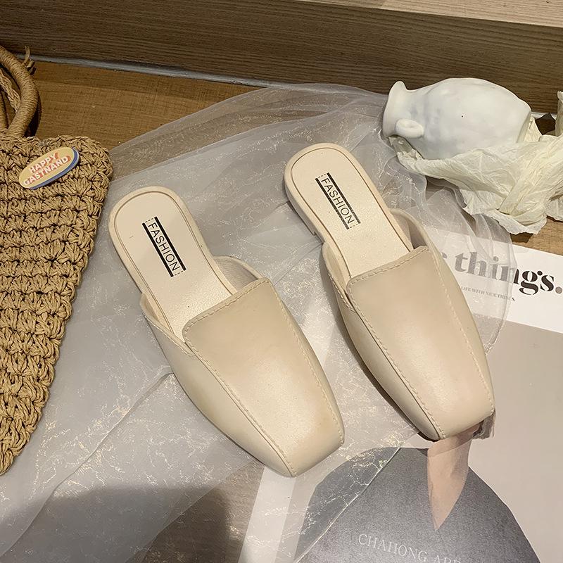 Yuzhihao Women's Fashion Closed-Toe Summer Flat Heel Half Slippers, Solid Color, Outdoor Wear