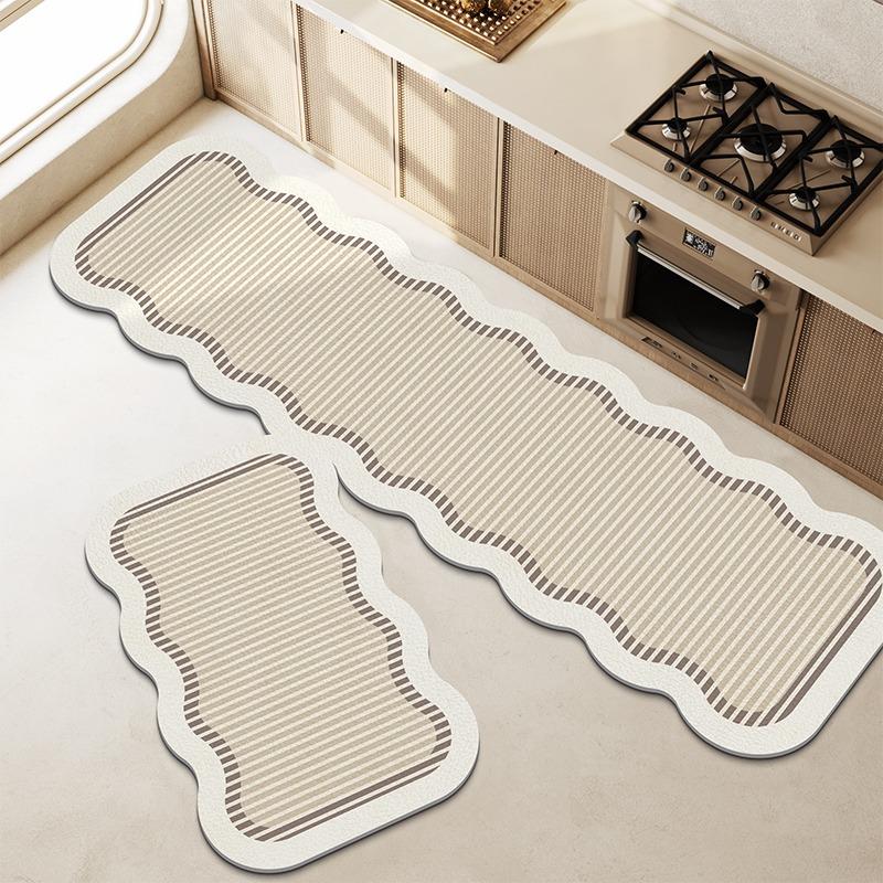 Non-Slip Kitchen Floor Mat Wave Shaped Long Strip Runner Rug Kitchen Carpet Waterproof Oil-Proof Washable Mats