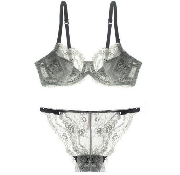 European & American Super Thin Lace Lingerie Set: Sexy Plus Size Transparent Bra and Underwear