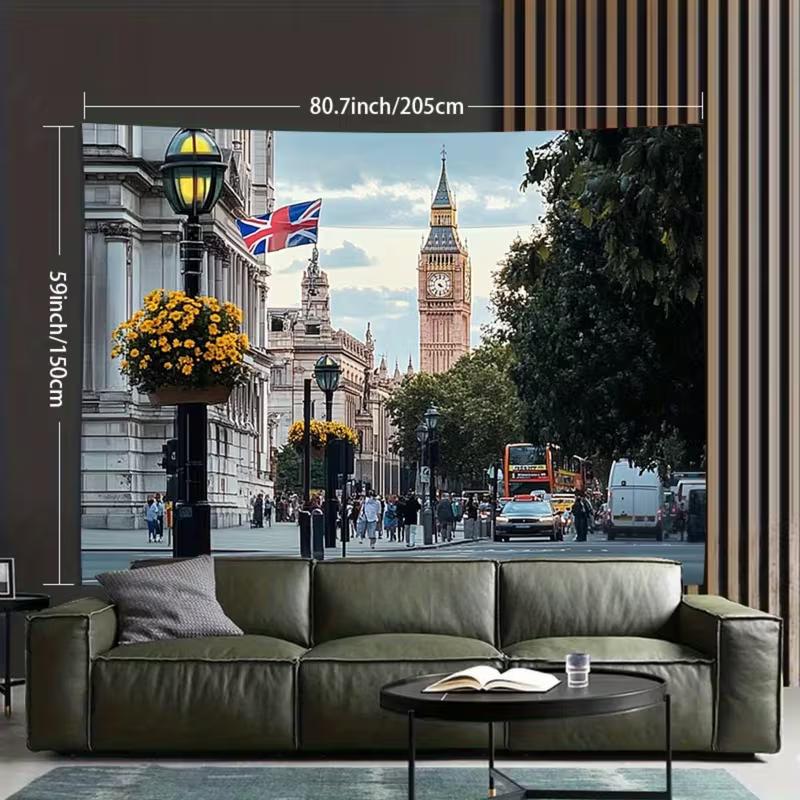 2D London Street Tapestry, UK Themed & Bedroom Aesthetic Decoration