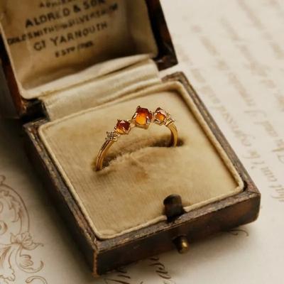 Japanese Orange Garnet Ring for Women I High-end Retro Temperament Gem Movable Ring Jewelry and Accessories