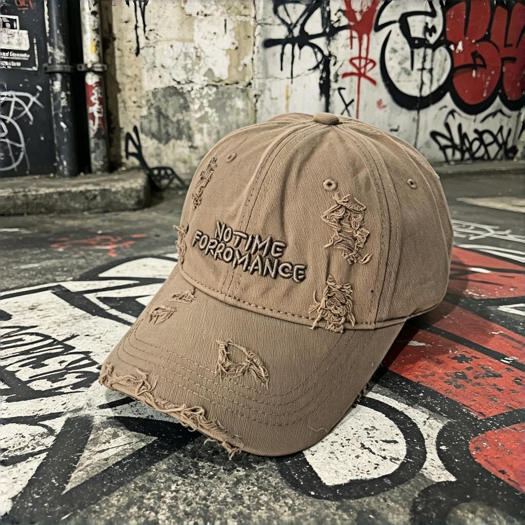 Retro Worn-Out Style Baseball Cap "No Time For Romance" Embroidered Dad Hat Trendy Casual Streetwear Sun Hat Suitable For Both M