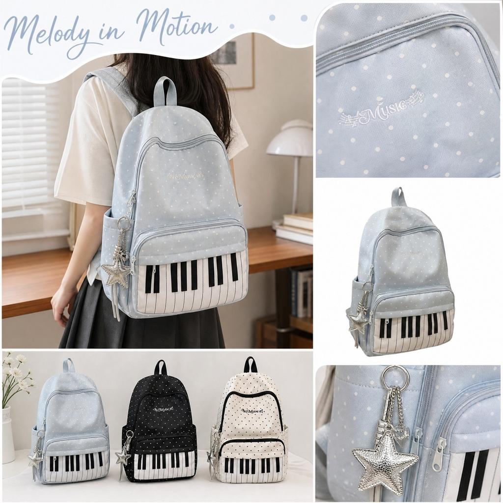 School Backpack with Piano Pattern for Teen Girls High School Students Cute Versatile Travel Daypack