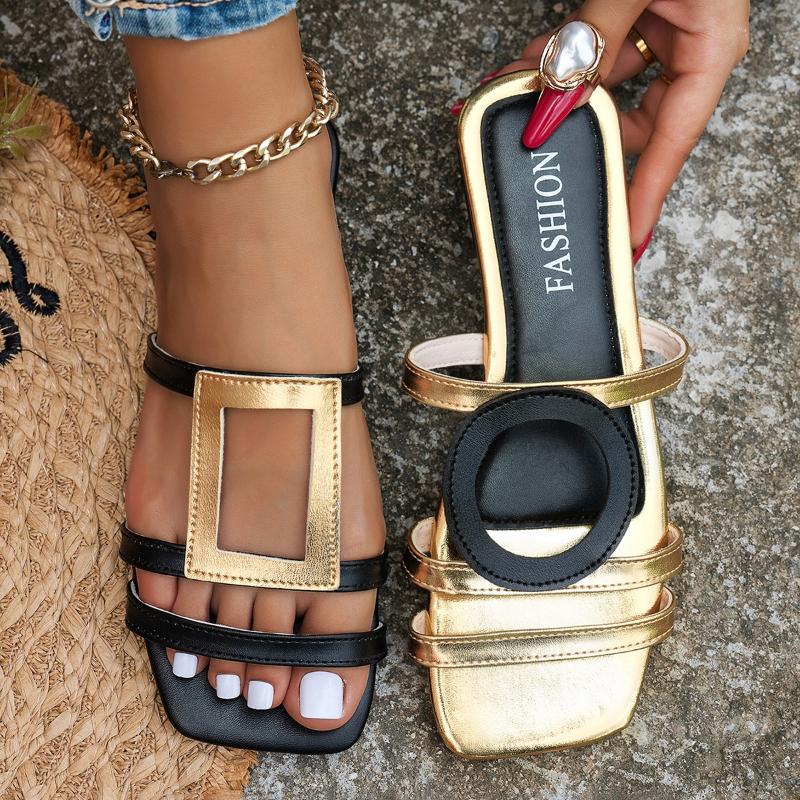 

Women s Summer Outdoor Slip and Wear Resistant Casual Slippers Large Size Fashion Color Blocked Sandals 42EU/CN43 чорний